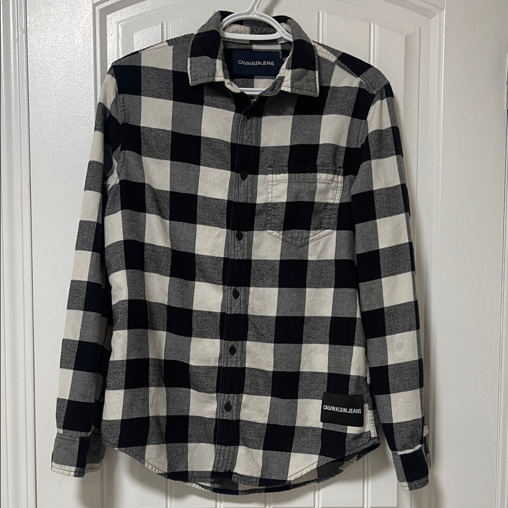 Calvin Klein Black and White Plaid Men's Shirt